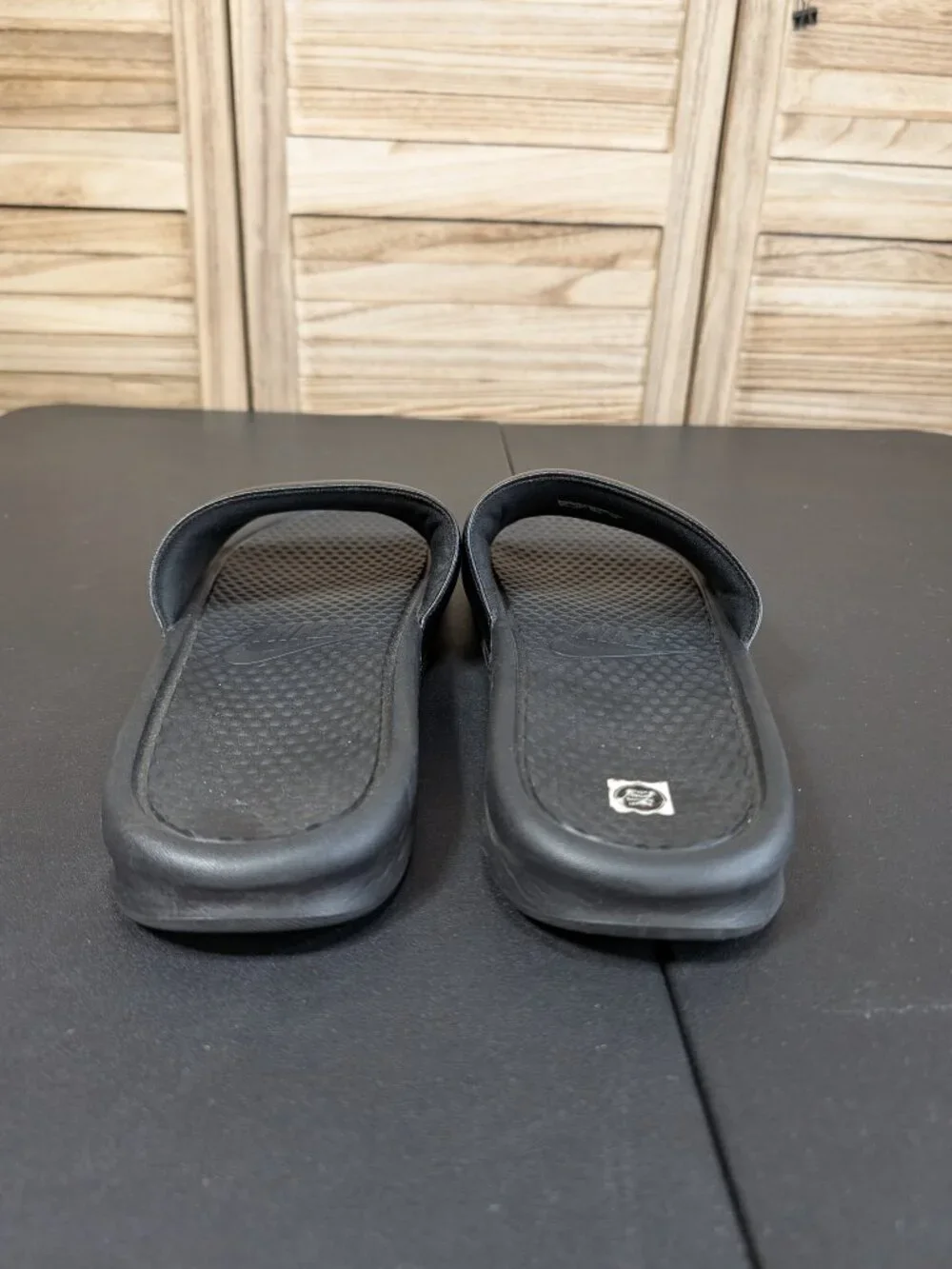 Nike Black Slides with White Swoosh Size 15